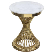 Solstice 18" Round End Table with Genuine Marble Top and Polished Gold Spiral Spoked Base by Diamond Sofa - Furniture City (CA)l