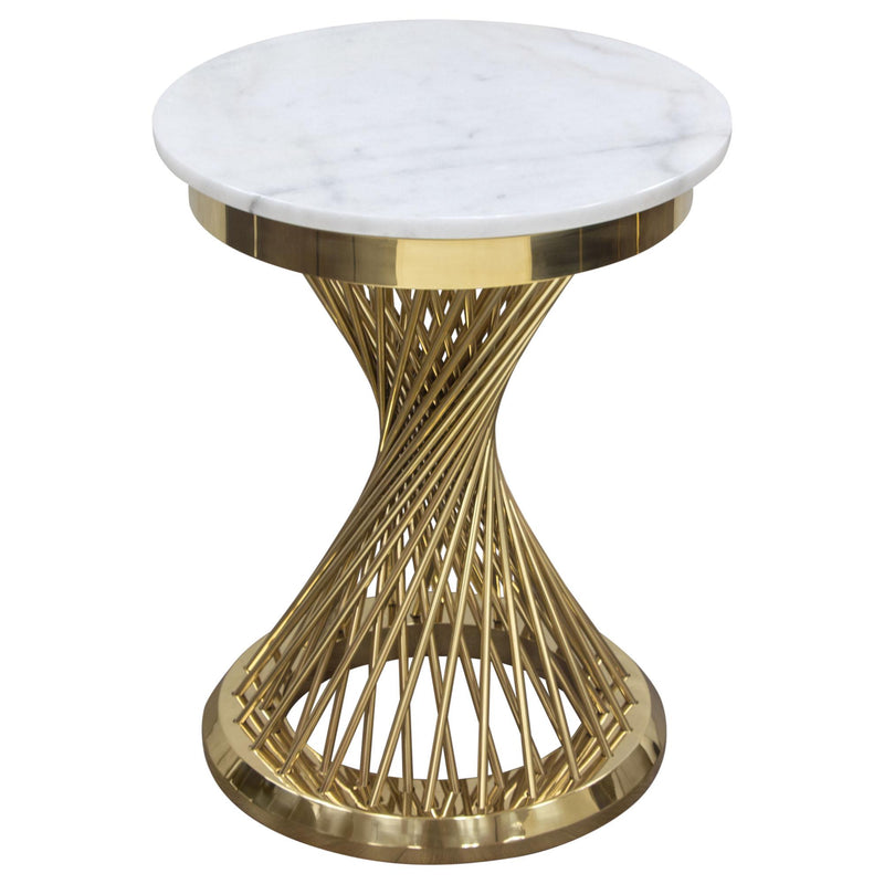 Solstice 18" Round End Table with Genuine Marble Top and Polished Gold Spiral Spoked Base by Diamond Sofa - Furniture City (CA)l