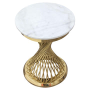Solstice 18" Round End Table with Genuine Marble Top and Polished Gold Spiral Spoked Base by Diamond Sofa - Furniture City (CA)l