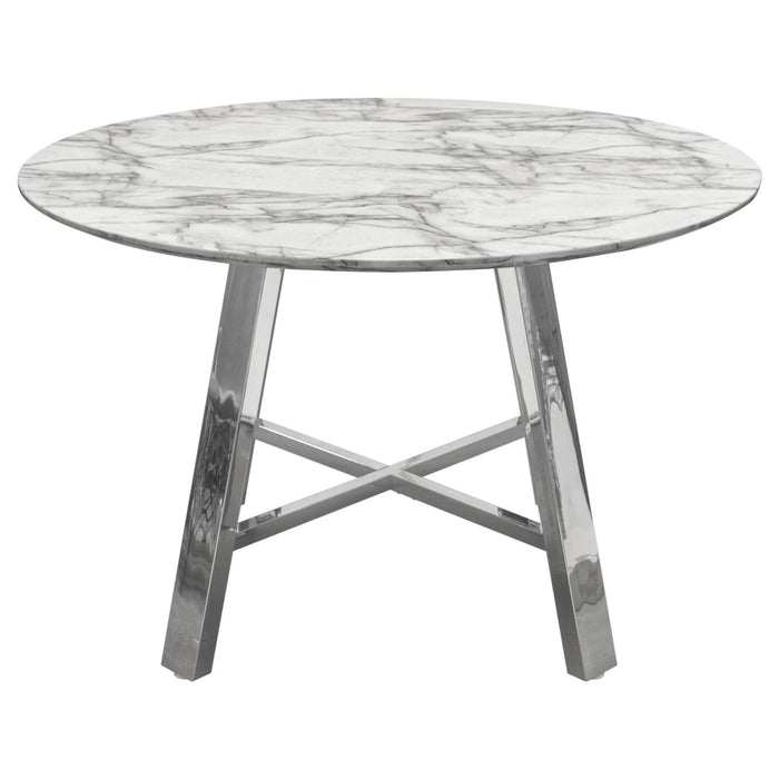 Paris 47" Round Dining Table w/ Faux Marble Top and Chrome Base by Diamond Sofa