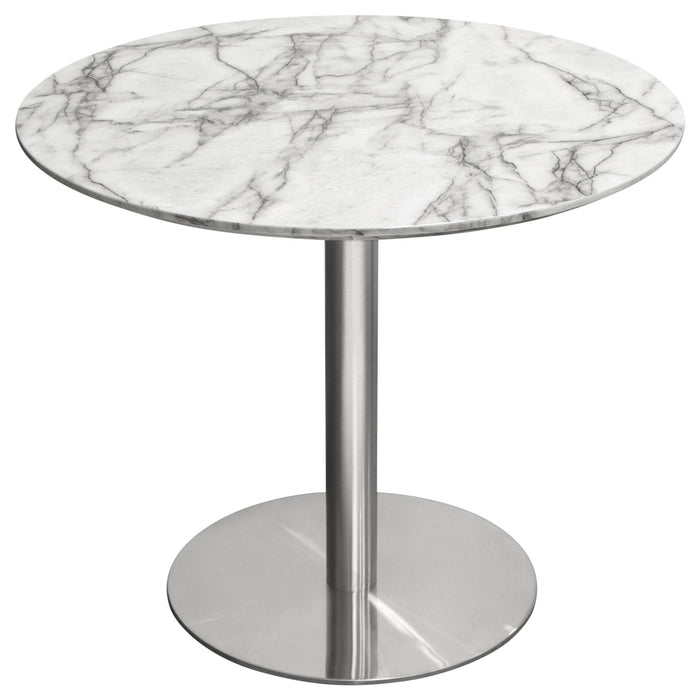 Stella 36" Round Dining Table w/ Faux Marble Top and Brushed Silver Metal Base by Diamond Sofa