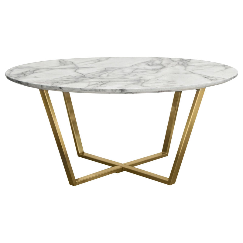 Vida 35" Round Cocktail Table w/ Faux Marble Top and Brushed Gold Metal Frame by Diamond Sofa - Furniture City (CA)l