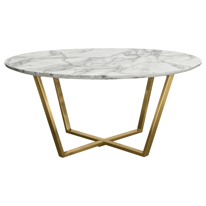 Vida 35" Round Cocktail Table w/ Faux Marble Top and Brushed Gold Metal Frame by Diamond Sofa