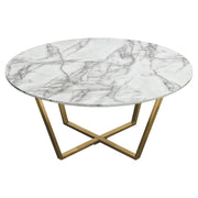 Vida 35" Round Cocktail Table w/ Faux Marble Top and Brushed Gold Metal Frame by Diamond Sofa - Furniture City (CA)l