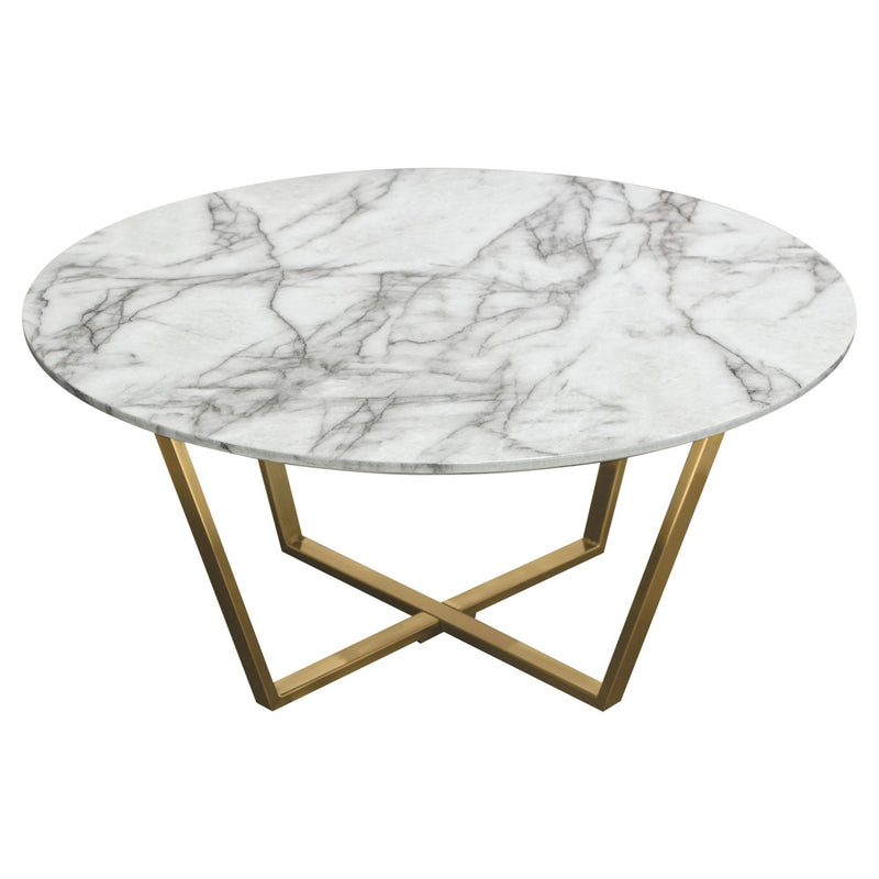 Vida 35" Round Cocktail Table w/ Faux Marble Top and Brushed Gold Metal Frame by Diamond Sofa - Furniture City (CA)l