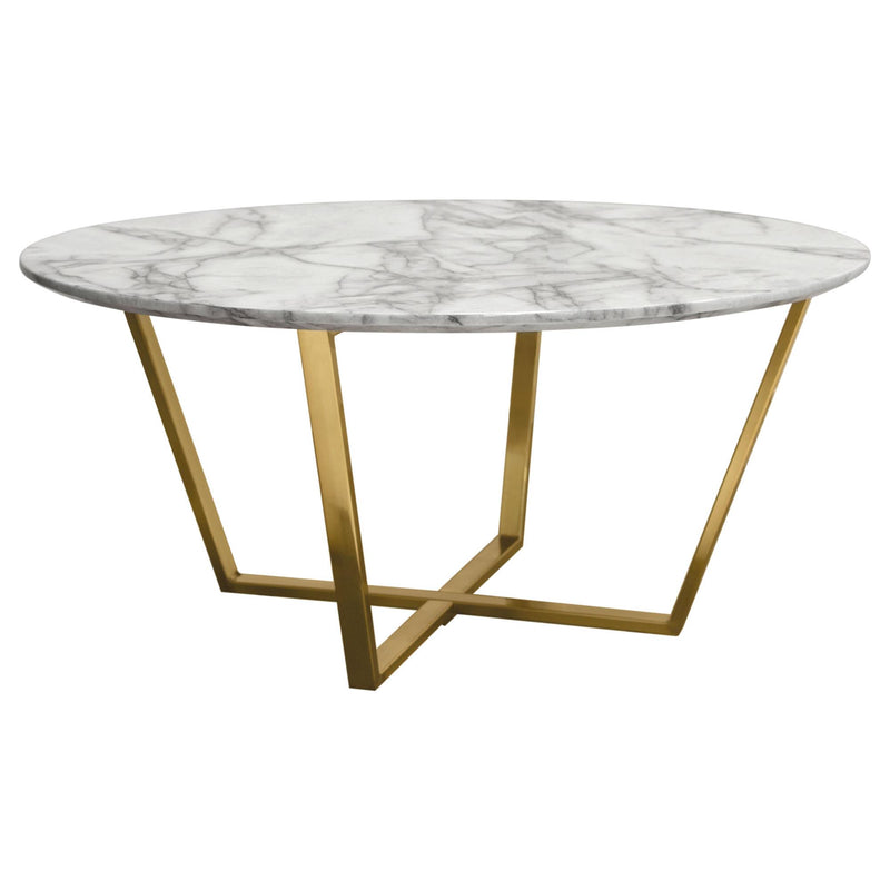 Vida 35" Round Cocktail Table w/ Faux Marble Top and Brushed Gold Metal Frame by Diamond Sofa - Furniture City (CA)l