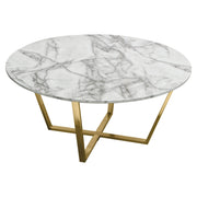 Vida 35" Round Cocktail Table w/ Faux Marble Top and Brushed Gold Metal Frame by Diamond Sofa - Furniture City (CA)l