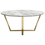 Vida 35" Round Cocktail Table w/ Faux Marble Top and Brushed Gold Metal Frame by Diamond Sofa - Furniture City (CA)l