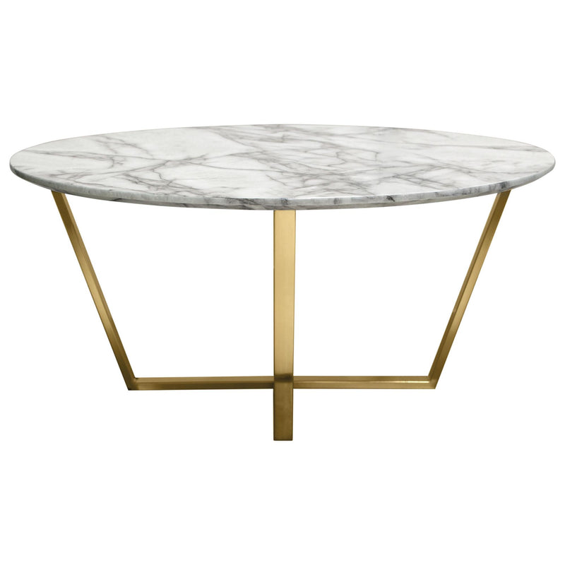 Vida 35" Round Cocktail Table w/ Faux Marble Top and Brushed Gold Metal Frame by Diamond Sofa - Furniture City (CA)l