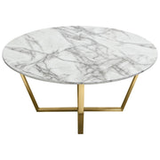 Vida 35" Round Cocktail Table w/ Faux Marble Top and Brushed Gold Metal Frame by Diamond Sofa - Furniture City (CA)l
