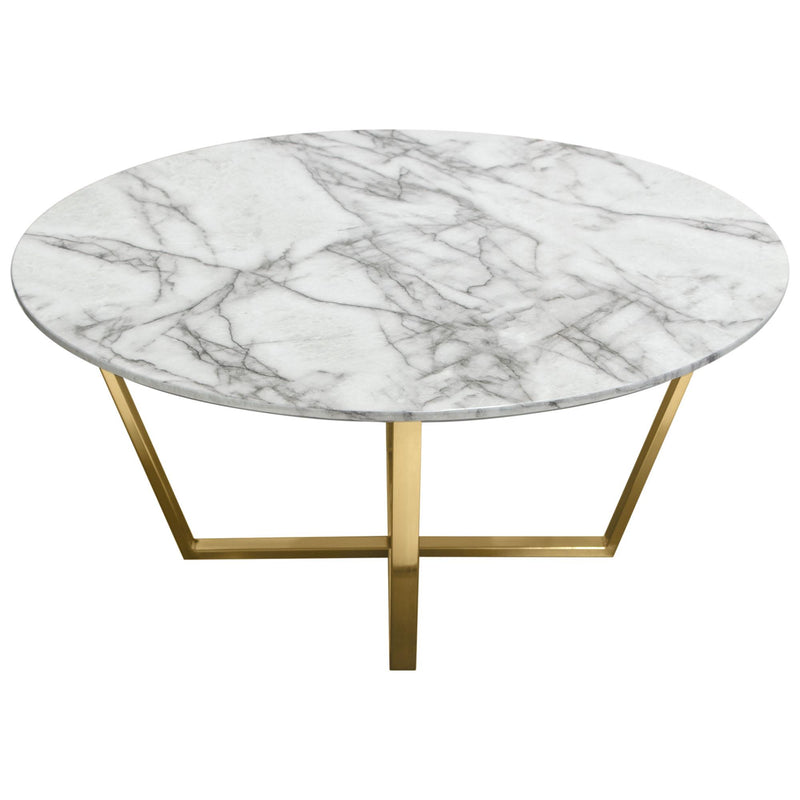 Vida 35" Round Cocktail Table w/ Faux Marble Top and Brushed Gold Metal Frame by Diamond Sofa - Furniture City (CA)l