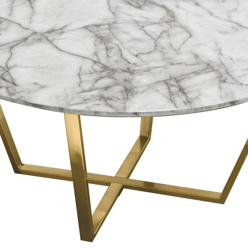 Vida 35" Round Cocktail Table w/ Faux Marble Top and Brushed Gold Metal Frame by Diamond Sofa - Furniture City (CA)l