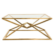 Aria Square Stainless Steel Cocktail Table w/ Polished Gold Finish Base & Clear, Tempered Glass Top by Diamond Sofa - Furniture City (CA)l