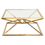 Aria Square Stainless Steel Cocktail Table w/ Polished Gold Finish Base & Clear, Tempered Glass Top by Diamond Sofa - Furniture City (CA)l
