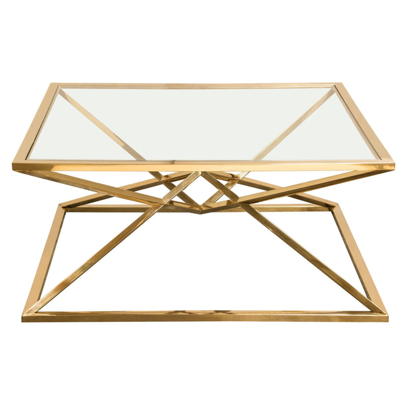 Aria Square Stainless Steel Cocktail Table w/ Polished Gold Finish Base & Clear, Tempered Glass Top by Diamond Sofa - Furniture City (CA)l