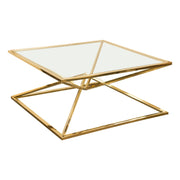 Aria Square Stainless Steel Cocktail Table w/ Polished Gold Finish Base & Clear, Tempered Glass Top by Diamond Sofa - Furniture City (CA)l
