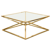 Aria Square Stainless Steel Cocktail Table w/ Polished Gold Finish Base & Clear, Tempered Glass Top by Diamond Sofa - Furniture City (CA)l