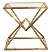 Aria Square Stainless Steel End Table w/ Polished Gold Finish Base & Clear, Tempered Glass Top by Diamond Sofa - Furniture City (CA)l
