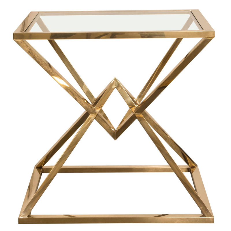 Aria Square Stainless Steel End Table w/ Polished Gold Finish Base & Clear, Tempered Glass Top by Diamond Sofa - Furniture City (CA)l