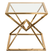 Aria Square Stainless Steel End Table w/ Polished Gold Finish Base & Clear, Tempered Glass Top by Diamond Sofa - Furniture City (CA)l