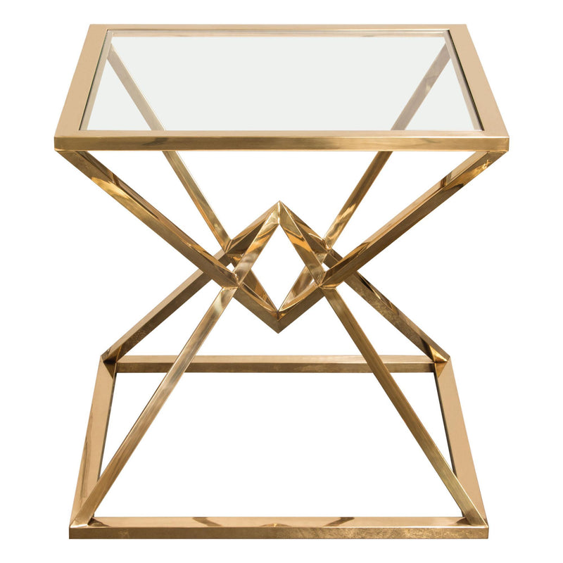Aria Square Stainless Steel End Table w/ Polished Gold Finish Base & Clear, Tempered Glass Top by Diamond Sofa - Furniture City (CA)l