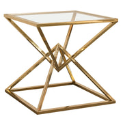 Aria Square Stainless Steel End Table w/ Polished Gold Finish Base & Clear, Tempered Glass Top by Diamond Sofa - Furniture City (CA)l