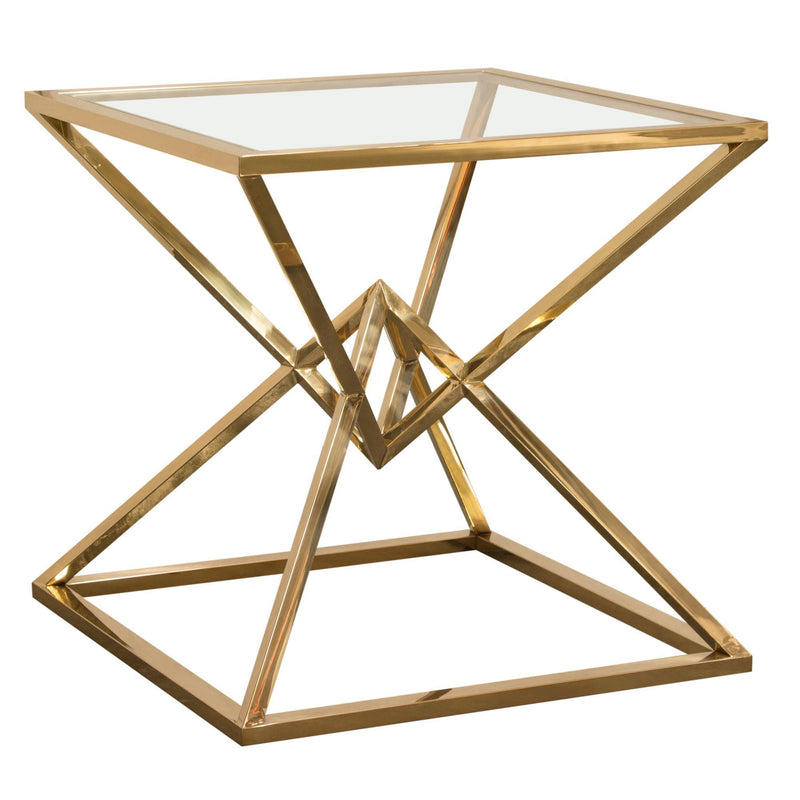 Aria Square Stainless Steel End Table w/ Polished Gold Finish Base & Clear, Tempered Glass Top by Diamond Sofa - Furniture City (CA)l
