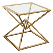 Aria Square Stainless Steel End Table w/ Polished Gold Finish Base & Clear, Tempered Glass Top by Diamond Sofa - Furniture City (CA)l