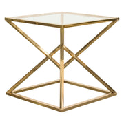Aria Square Stainless Steel End Table w/ Polished Gold Finish Base & Clear, Tempered Glass Top by Diamond Sofa - Furniture City (CA)l