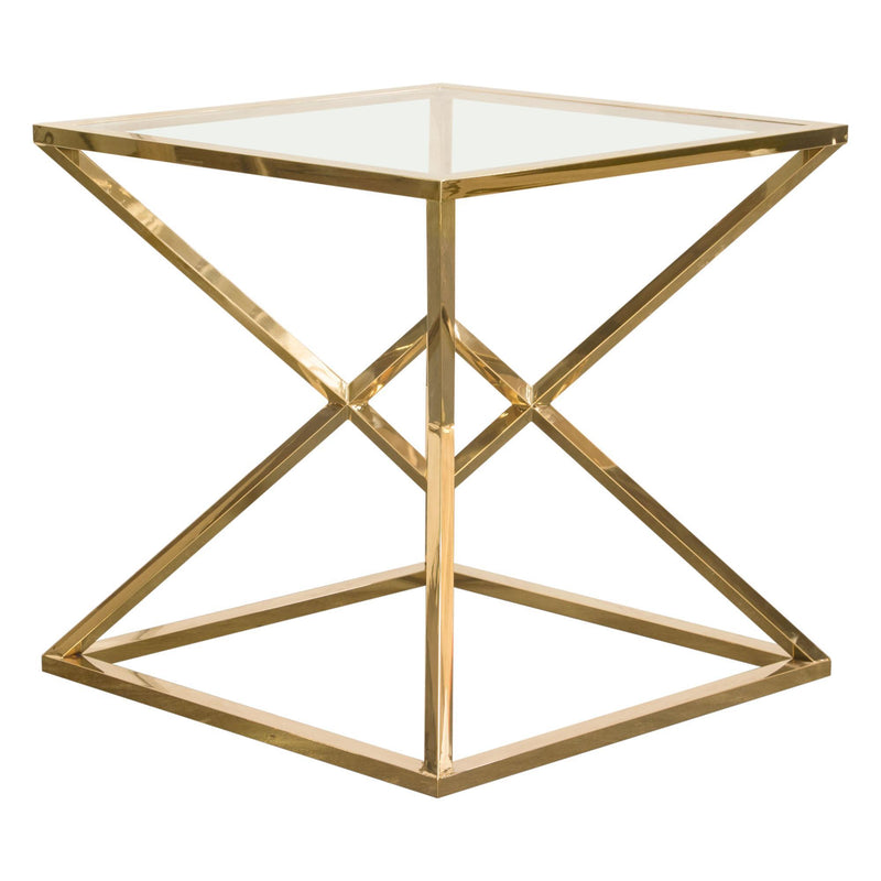 Aria Square Stainless Steel End Table w/ Polished Gold Finish Base & Clear, Tempered Glass Top by Diamond Sofa - Furniture City (CA)l