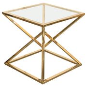 Aria Square Stainless Steel End Table w/ Polished Gold Finish Base & Clear, Tempered Glass Top by Diamond Sofa - Furniture City (CA)l