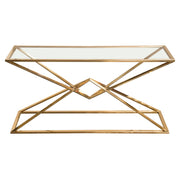 Aria Rectangle Stainless Steel Console Table w/ Polished Gold Finish Base & Clear, Tempered Glass Top by Diamond Sofa - Furniture City (CA)l