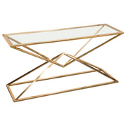 Aria Rectangle Stainless Steel Console Table w/ Polished Gold Finish Base & Clear, Tempered Glass Top by Diamond Sofa - Furniture City (CA)l