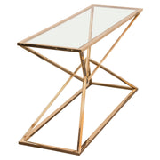 Aria Rectangle Stainless Steel Console Table w/ Polished Gold Finish Base & Clear, Tempered Glass Top by Diamond Sofa - Furniture City (CA)l