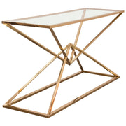 Aria Rectangle Stainless Steel Console Table w/ Polished Gold Finish Base & Clear, Tempered Glass Top by Diamond Sofa - Furniture City (CA)l