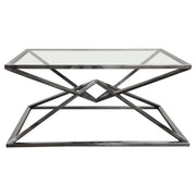 Aria Square Stainless Steel Cocktail Table w/ Polished Black Finish Base & Clear, Tempered Glass Top by Diamond Sofa - Furniture City (CA)l