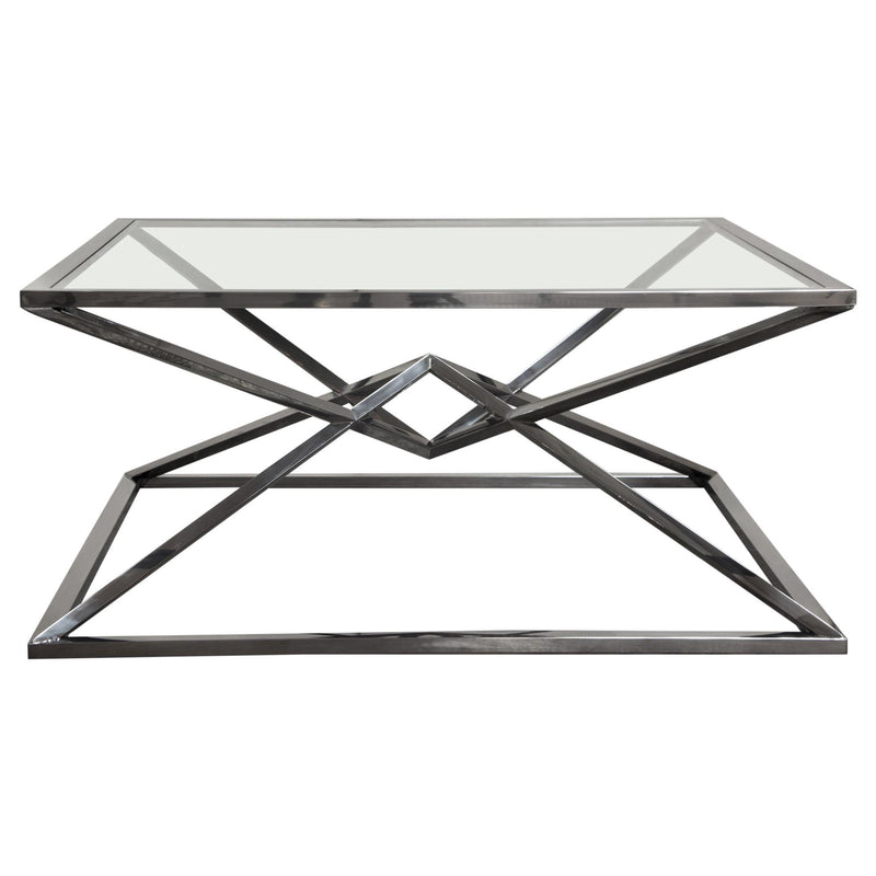 Aria Square Stainless Steel Cocktail Table w/ Polished Black Finish Base & Clear, Tempered Glass Top by Diamond Sofa - Furniture City (CA)l
