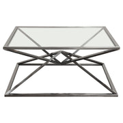 Aria Square Stainless Steel Cocktail Table w/ Polished Black Finish Base & Clear, Tempered Glass Top by Diamond Sofa - Furniture City (CA)l