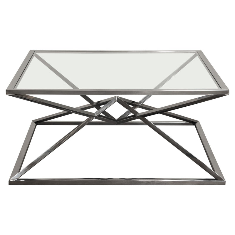 Aria Square Stainless Steel Cocktail Table w/ Polished Black Finish Base & Clear, Tempered Glass Top by Diamond Sofa - Furniture City (CA)l