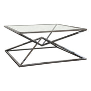 Aria Square Stainless Steel Cocktail Table w/ Polished Black Finish Base & Clear, Tempered Glass Top by Diamond Sofa - Furniture City (CA)l