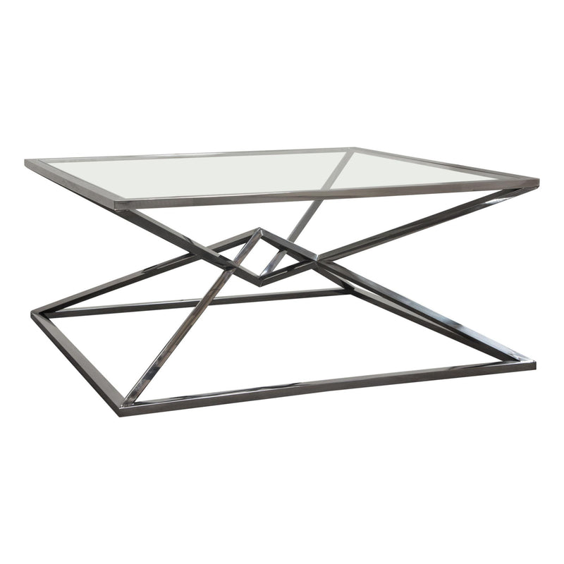 Aria Square Stainless Steel Cocktail Table w/ Polished Black Finish Base & Clear, Tempered Glass Top by Diamond Sofa - Furniture City (CA)l