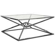 Aria Square Stainless Steel Cocktail Table w/ Polished Black Finish Base & Clear, Tempered Glass Top by Diamond Sofa - Furniture City (CA)l