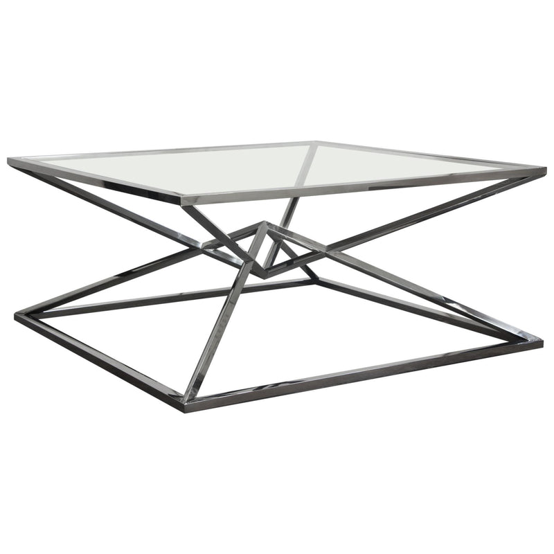 Aria Square Stainless Steel Cocktail Table w/ Polished Black Finish Base & Clear, Tempered Glass Top by Diamond Sofa - Furniture City (CA)l