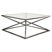 Aria Square Stainless Steel Cocktail Table w/ Polished Black Finish Base & Clear, Tempered Glass Top by Diamond Sofa - Furniture City (CA)l