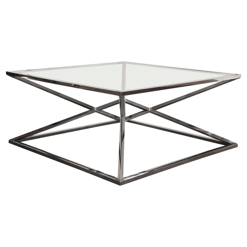 Aria Square Stainless Steel Cocktail Table w/ Polished Black Finish Base & Clear, Tempered Glass Top by Diamond Sofa - Furniture City (CA)l
