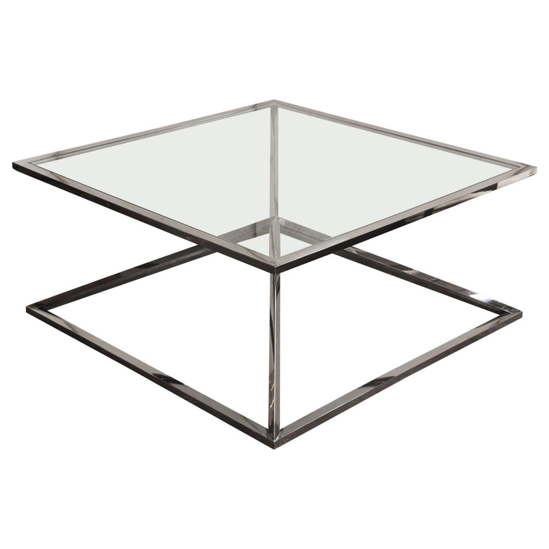 Aria Square Stainless Steel Cocktail Table w/ Polished Black Finish Base & Clear, Tempered Glass Top by Diamond Sofa - Furniture City (CA)l