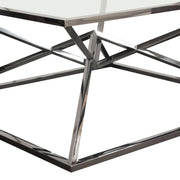 Aria Square Stainless Steel Cocktail Table w/ Polished Black Finish Base & Clear, Tempered Glass Top by Diamond Sofa - Furniture City (CA)l