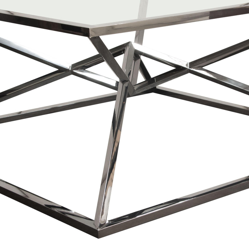 Aria Square Stainless Steel Cocktail Table w/ Polished Black Finish Base & Clear, Tempered Glass Top by Diamond Sofa - Furniture City (CA)l