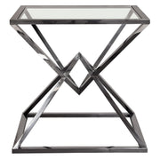 Aria Square Stainless Steel End Table w/ Polished Black Finish Base & Clear, Tempered Glass Top by Diamond Sofa - Furniture City (CA)l