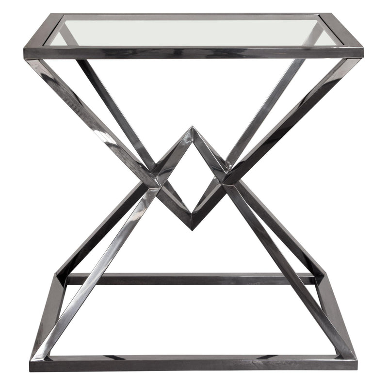 Aria Square Stainless Steel End Table w/ Polished Black Finish Base & Clear, Tempered Glass Top by Diamond Sofa - Furniture City (CA)l